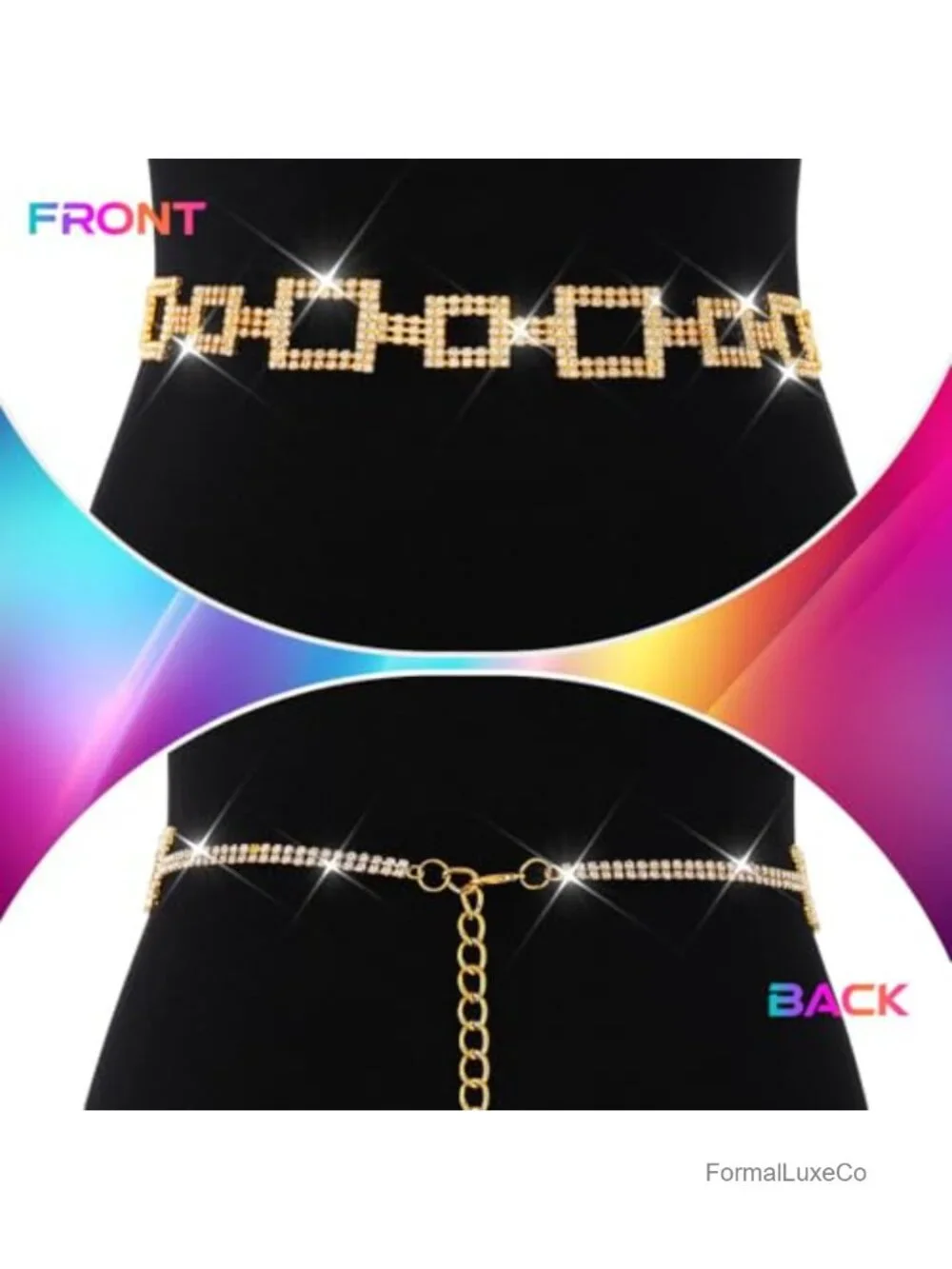 Silver Rhinestone Bling Waist Chain Belt for Women Dresses Accessories